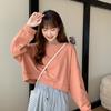 Spring and Autumn Regular Models Loose Thin Section Sweater Women Casual Short Section Round Neck Long-sleeved T-shirt Retro Versatile Sweatshirt