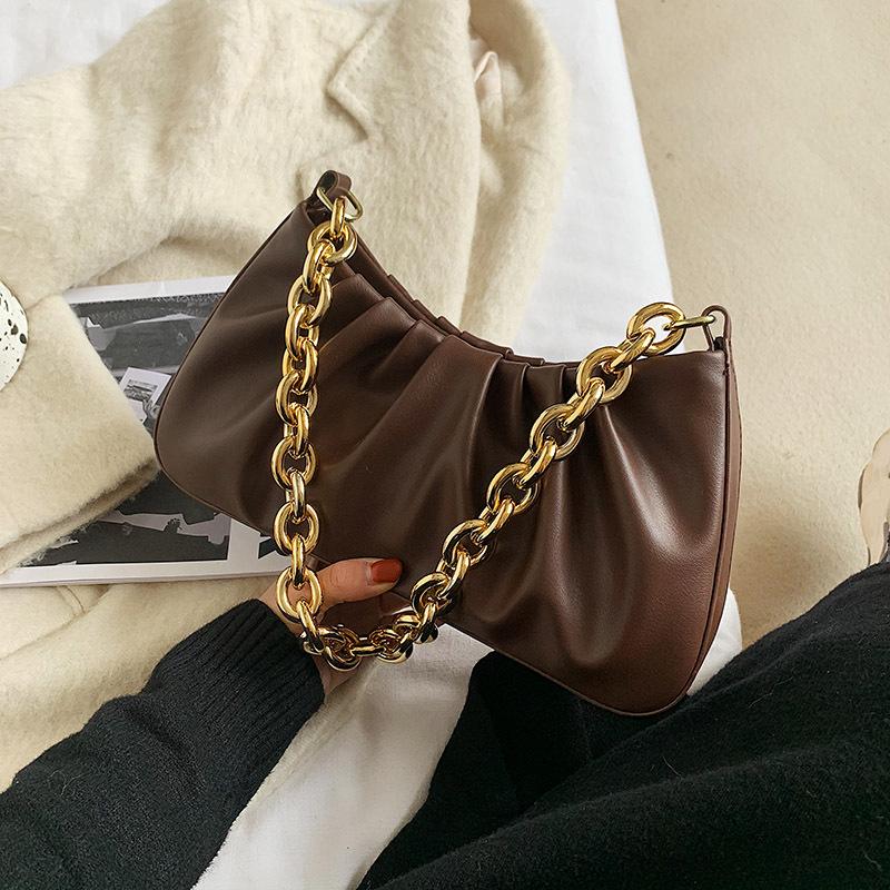 

Модная сумка из искусственной кожи под мышкой для женщин, однотонная, с металлической цепочкой, на плечо, женская дорожная модная ручная сумка