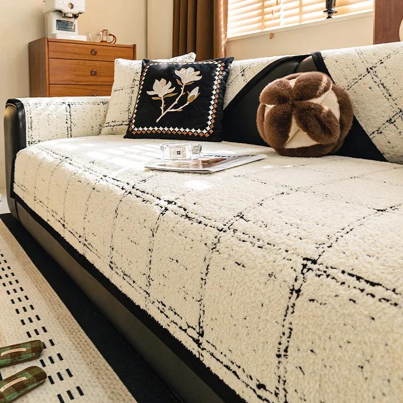 

Простая и современная полукожаная диванная подушка, осенне-зимний бархат, высококачественный прямой чехол для дивана, противоскользящий чехол для дивана 70x70