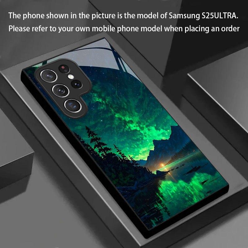 Green Aurora Pattern Tempered Glass Phone Case for Samsung Galaxy S26 S25 S24 S23 S22 S20 fe plus Ultra Anti Drop