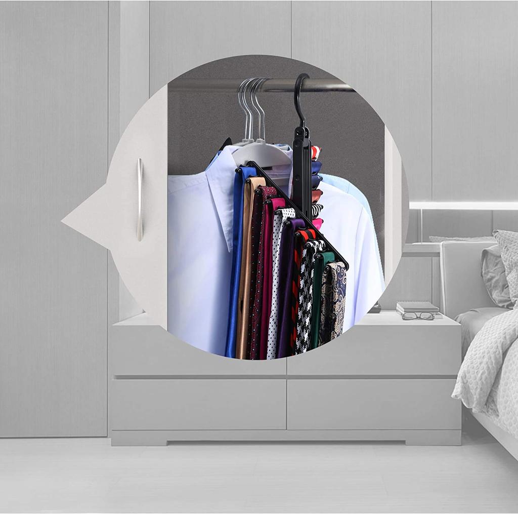 Konten Cross Tie Hanger, Holds 20 Ties, Belt Hanger, Tie Storage, Belt Storage, Multi-functional, Black, Includes 2 Clothespins (Set of 2)