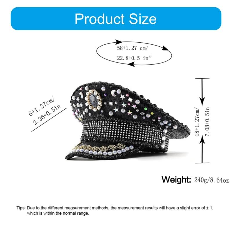 Sparkling Captain Hat Heavy Crystal Sequins Hat for Bachelorette Party Captain Hat Bride Hat for Actor Actress