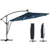 Cantilever Parasol with Solar LED Lights Diameter 345 Cm Aluminium Garden Umbrella with Cross Base Crank Cover Blue
