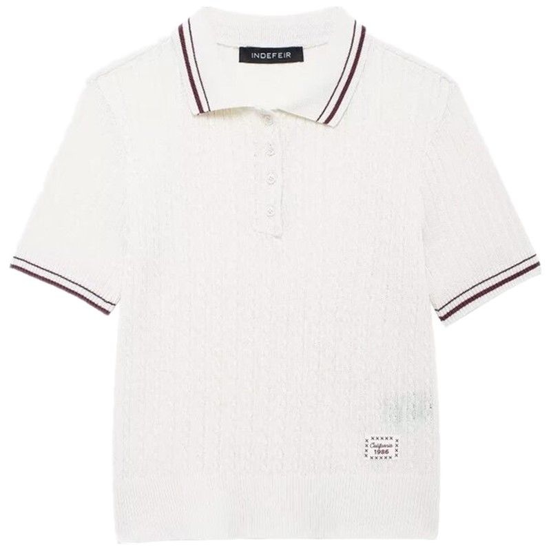 

Модный стиль 2024 Осень Новая женская трикотажная футболка-поло с коротким рукавом и лацканами в рубчик из восьми нитей 5644851 White L