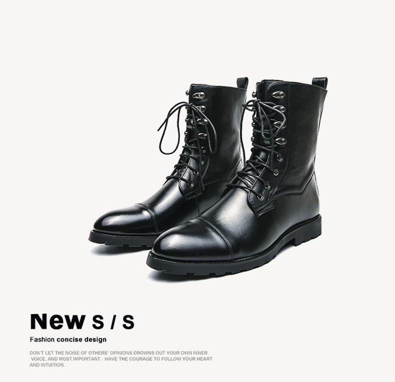 Men's Plus Size Lace-up Black Denim Motorcycle Boots - Autumn/Winter Fashion