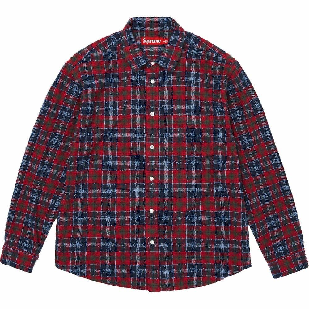 Supreme Frayed Textured Plaid Shirt Navy