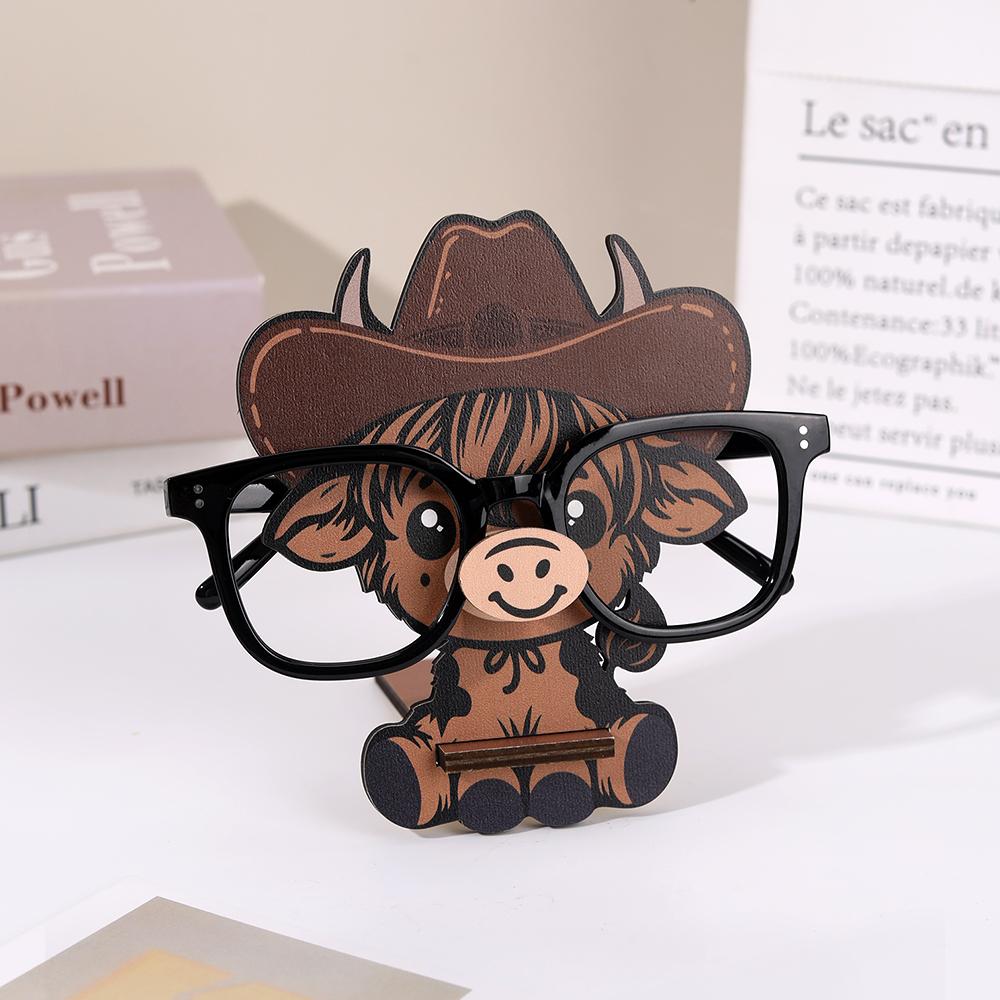 Cartoon Cowboy Cow Glasses Display Stand Cute Animal Glasses Frame Sunglasses Display Stand Hand Carved Home Wooden Decoration