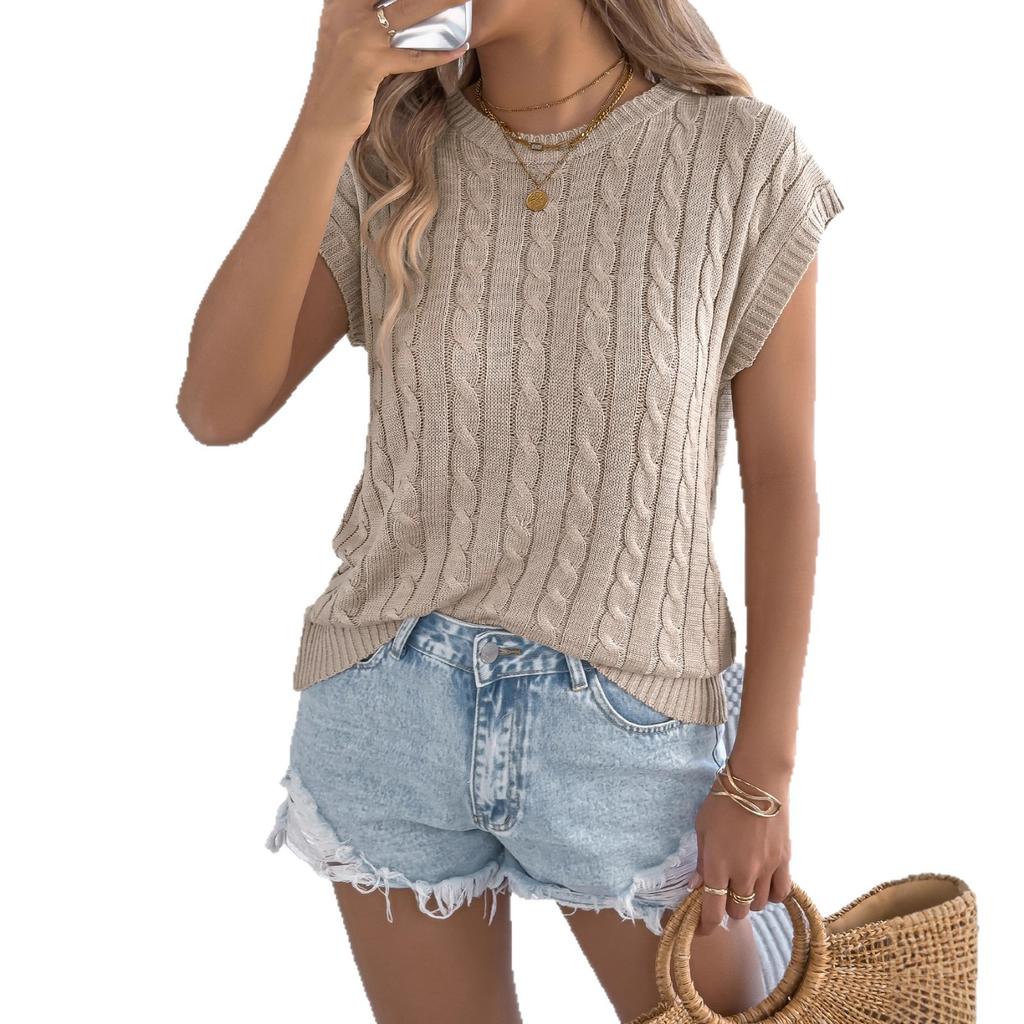Women Cable Knit Short Sleeve Knit Top