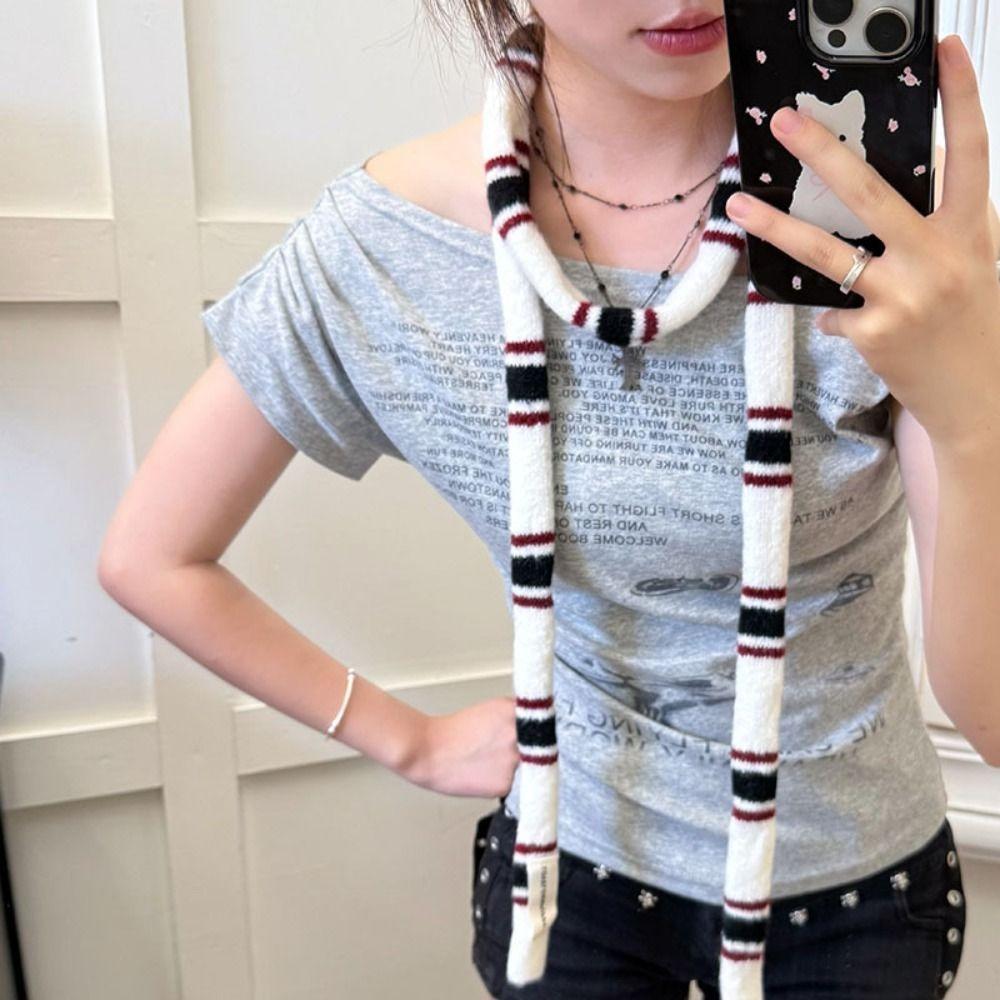 

Корейский Вязаный Полосатый Узкий Шарф Наборный Носимый Теплый Декоративный Шарф DIY Мягкий Длинный Узкий Шарф Модный Подходящий белый