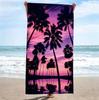 Serviette de plage en microfibre Arbre de palmier coucher de soleil tropical, Serviette de bain paysage violet, Couverture de voyage île exotique pour femmes