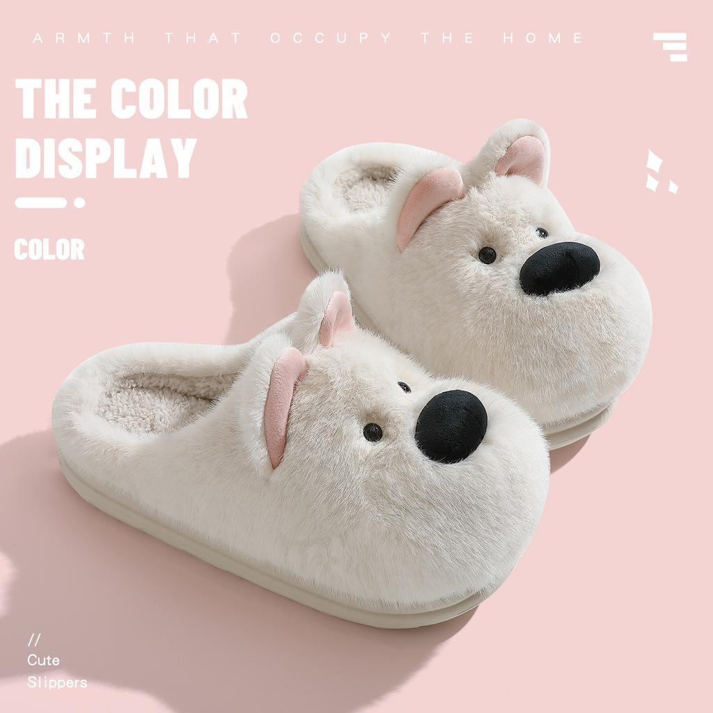 Cute puppy cotton slippers winter home indoor plush warm home soft bottom non-slip cotton mop