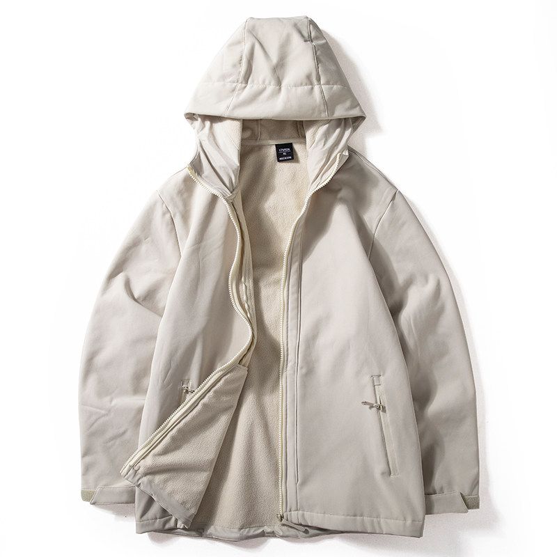 Jacket Men's 2024 New Soft Shell Windproof Waterproof Tear-Resistant Jacket Thick Warm Fleece Hoodie