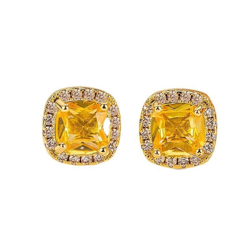 

Small Sugar Cube Earrings Women s Small Citrine Earrings Simple Light Luxury Niche Design Style Jewelry