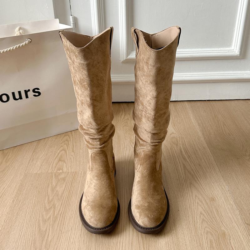 Coarse Heel High Heel Brown Short Boots Children's 2025 New Spring and Autumn Stacking Boots Western Cowboy Sichuan-Tibet High Boots Martin Boots