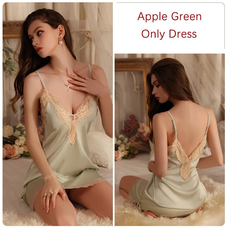 Women's Pajama Set Lace Edge Strap Backless Suspender Nightgown with Bra Set