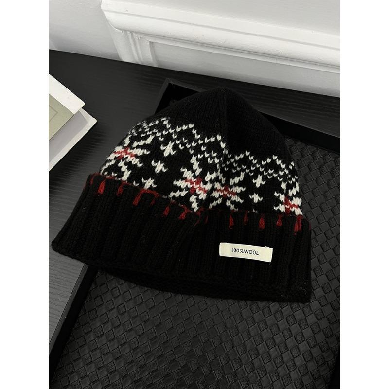 All Wool Fair Island Jacquard Hat for Women A Retro Woolen Knitted Cold Hat with A Winter Atmosphere