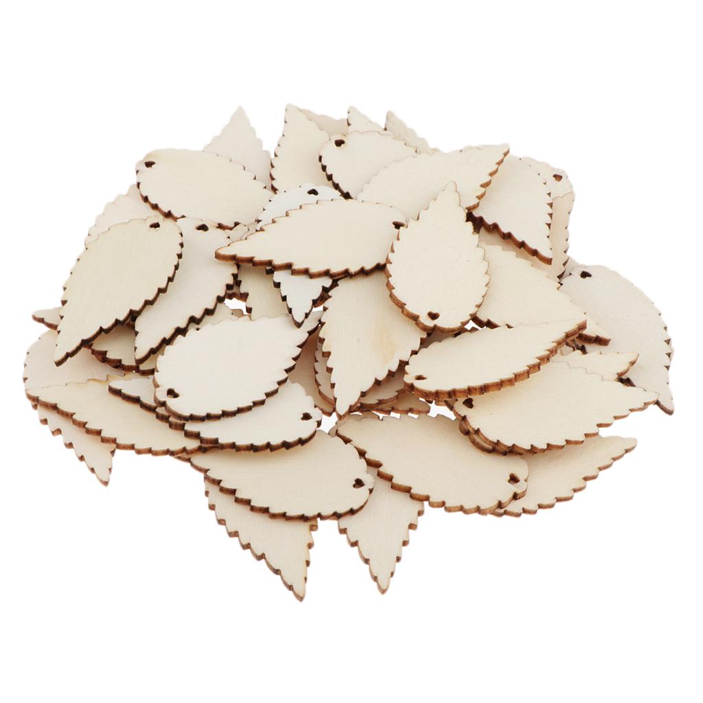 50x Unfinished Wood Leaves Tag Wooden Pieces Cuts DIY Art Crafts Decor