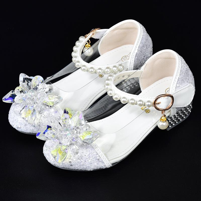 White Crystal Princess High Heels - Girls' Soft Sole Performance Shoes