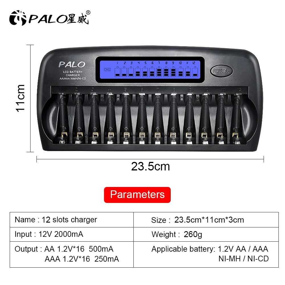 Ni-MH Ni-Cd 1.2V מטען סוללות 12 חריצים מטען סוללה חכם מטען מהיר LCD תצוגת Carregador עבור סוללת AA AAA