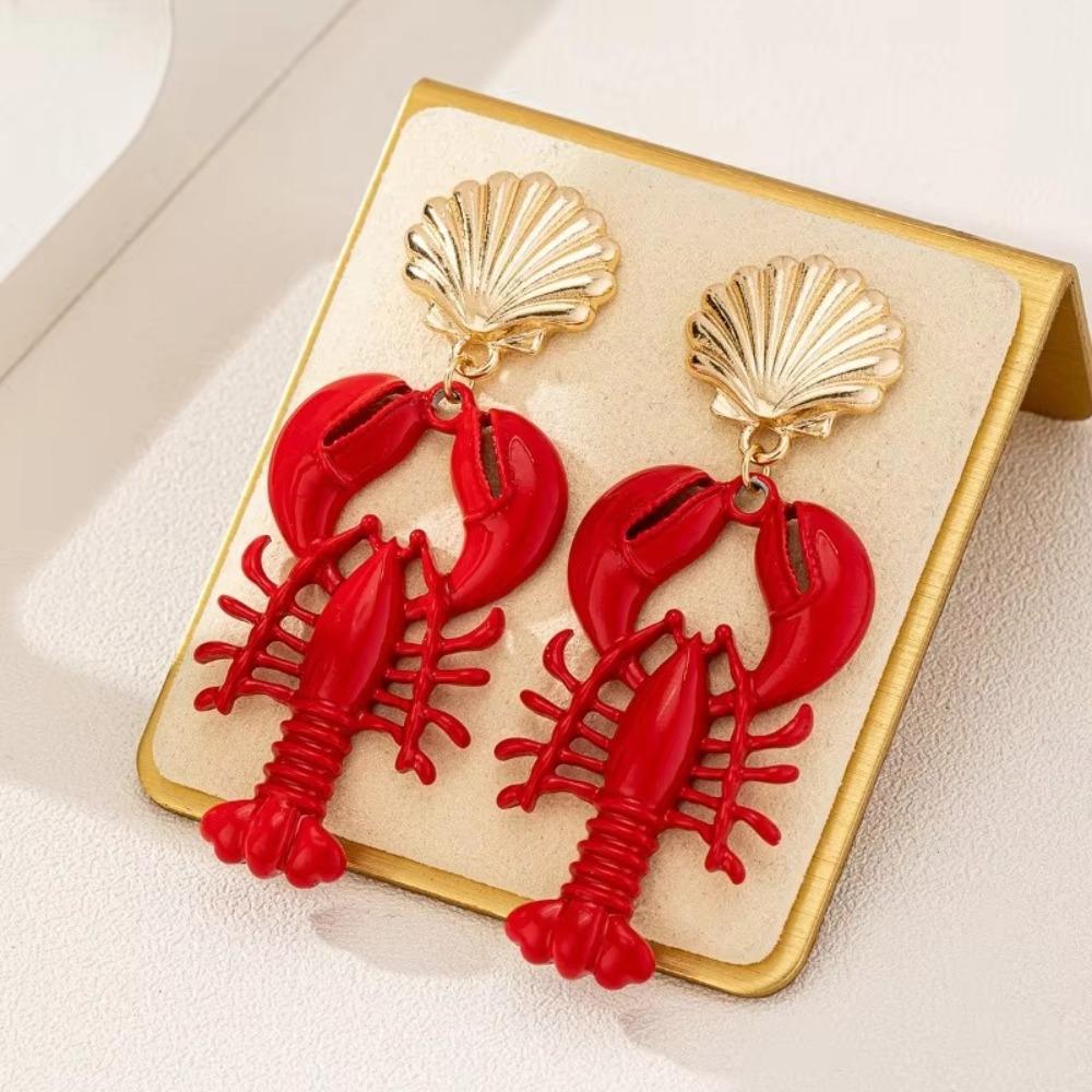 Handmade Lobster Earrings Stone Beaded Shells Earring Bohemian Bohemian Jewelry  Summer