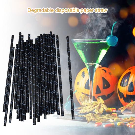 50Pcs Portable Straw Attractive Disposable for Home Halloween Eye-catching Straw Paper