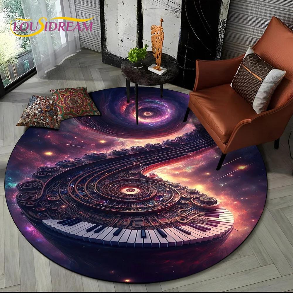 3D Musical Note Piano Art Round Carpet Rug for Living Room Bedroom Child Playroom Chair Decor,Pet Area Rug Non slip Floor Mat