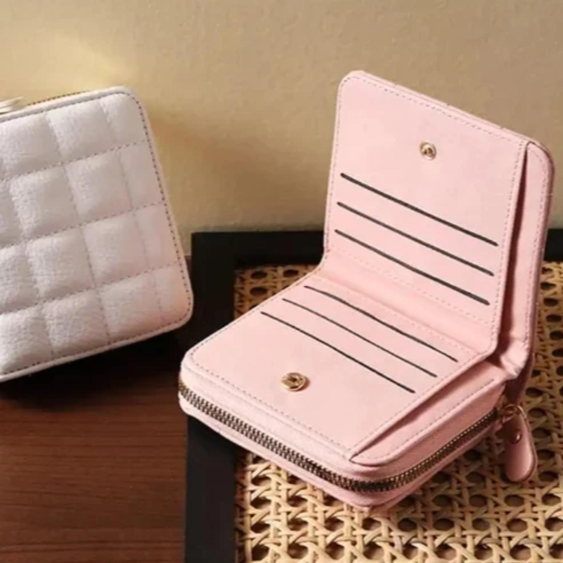 

Women Short Wallets PU Leather Female Plaid Purses Card Holder Wallet Fashion Woman Small Zipper Wallet with Coin Purse