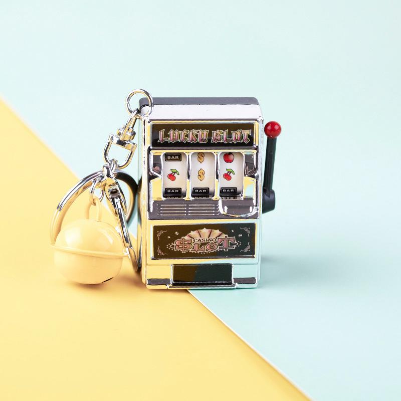Mini Cartoon Fruit Slot Machine Keychain: Playable, Spinning, Rocking Toy Game