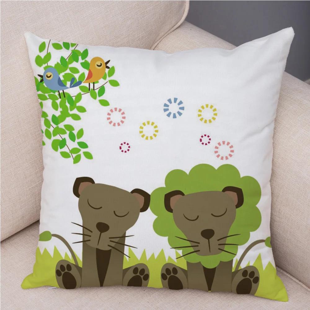 Short Plush 45*45 cm Cute Lion Pillow Case Cartoon Animal Square Cushion Cover for Sofa Home Decorative Printed Throw Pillowcase