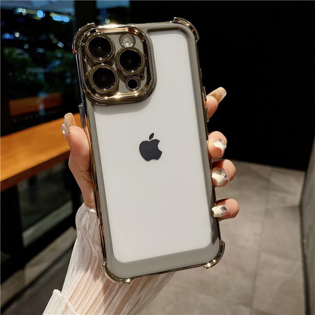 For iPhone 16 Pro Max Luxury Plating Color Soft Frame Transparent Phone Case For iPhone 12 13 14 15 Plus Lens Protective Cover