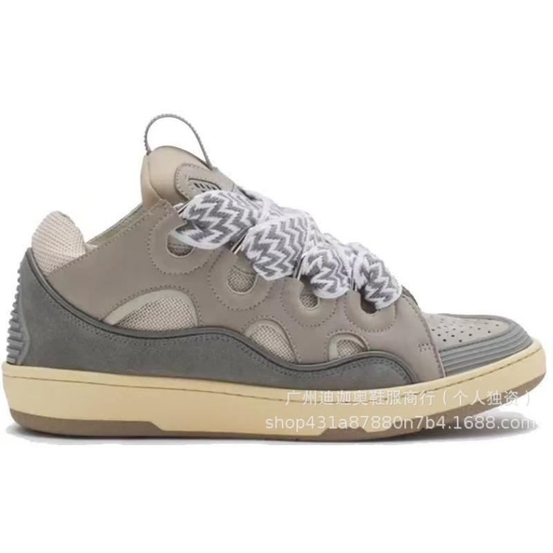 Leather Splicing Casual Shoes Trendy Sports Shoes Men's and Women's Board Shoes Bread Shoes