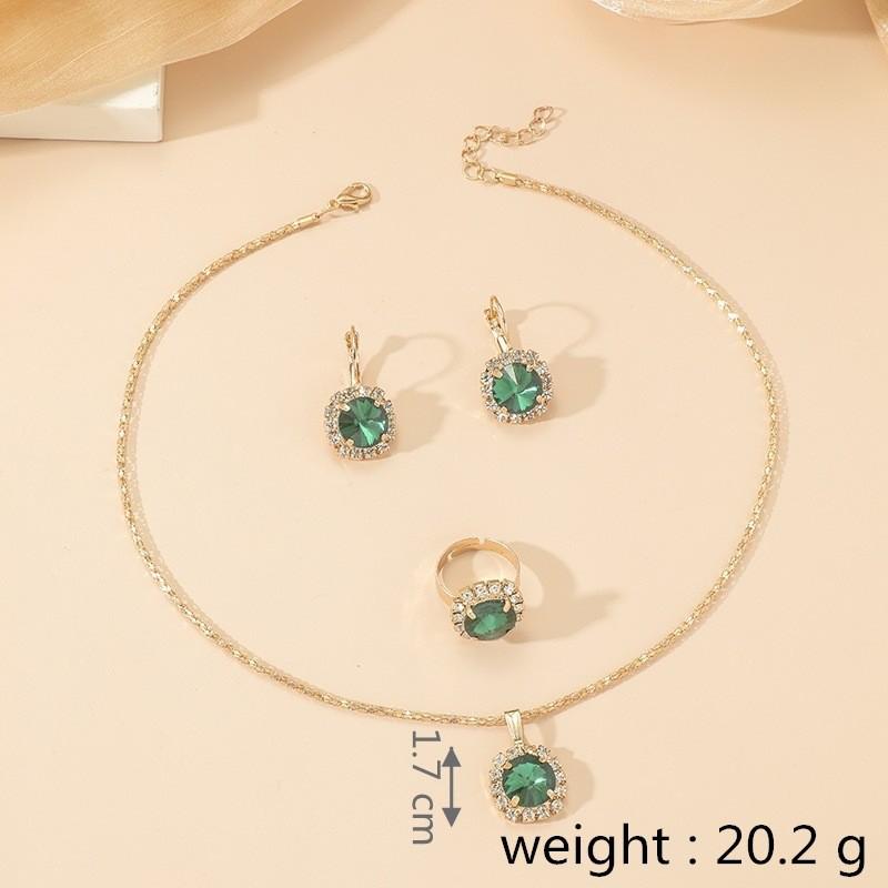 Emerald Zirconia Pendant & Earrings Set: Elegant Japanese-Korean Fashion, Simple Creative Design