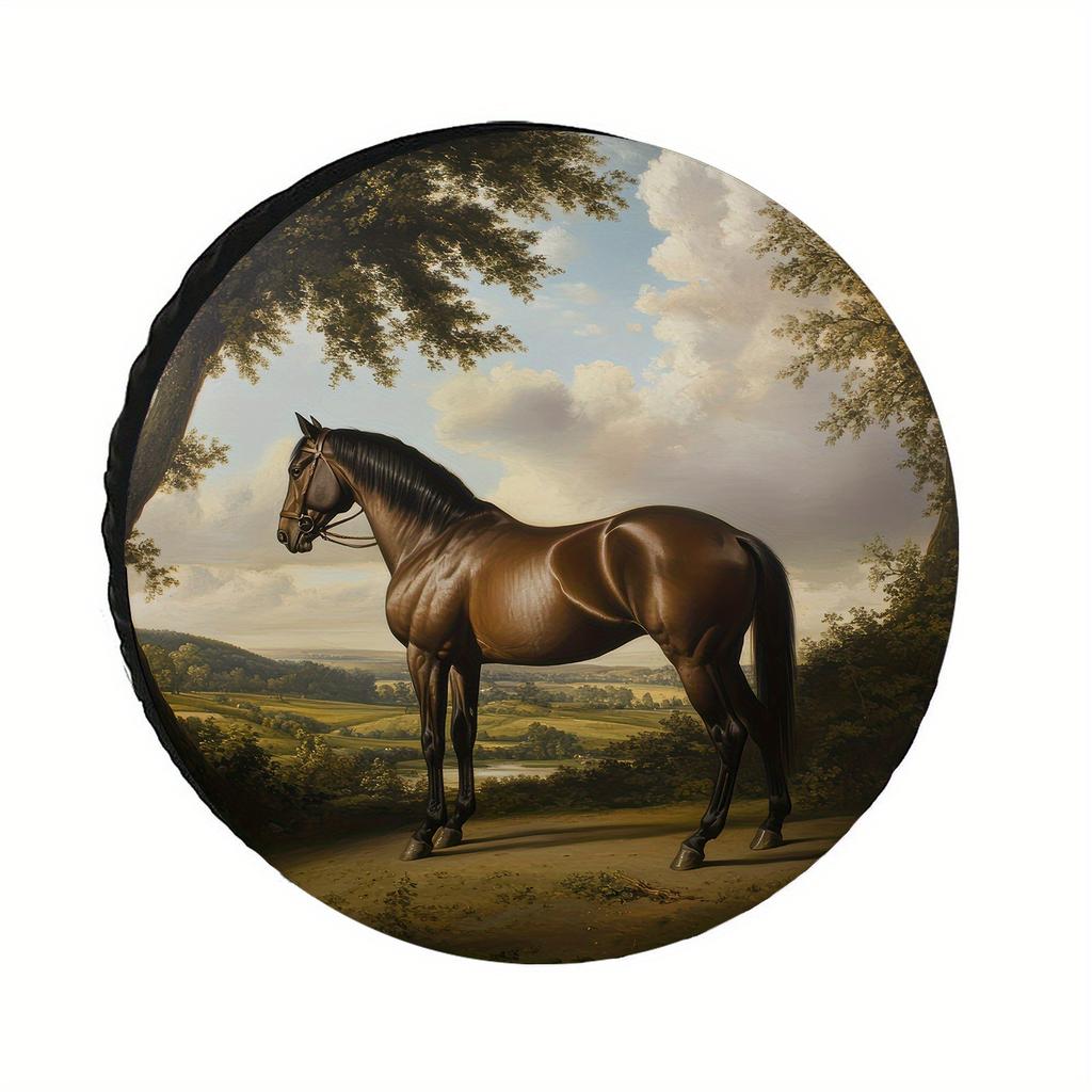 Classic Horse Tire Cover: Tear- Polyester Fabric, Snug Fit, UV Protection, Fits 71.12-86.36 cm Tires, Vintage Art Pattern, Easy to Install