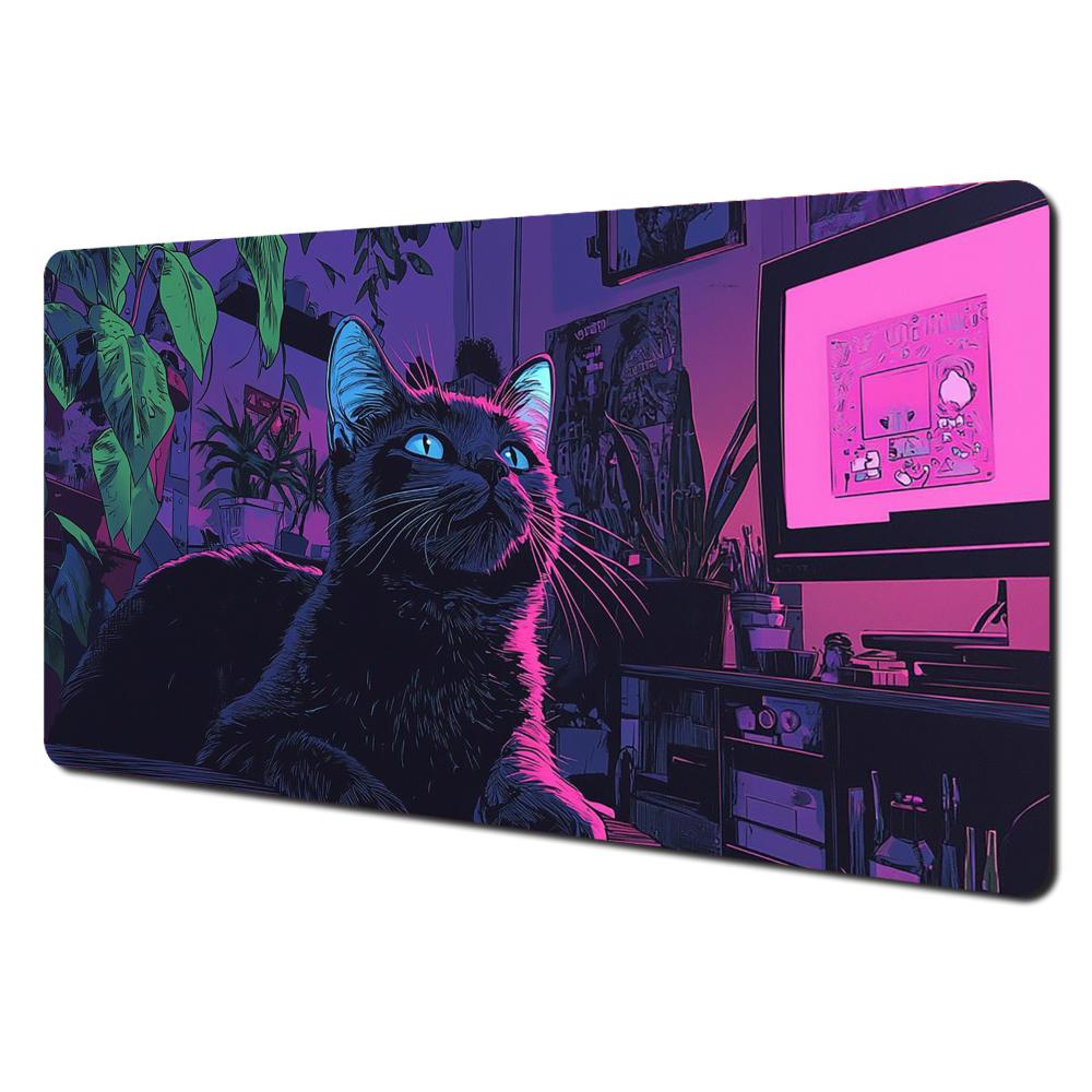 Neonstyle Fantasy Black Cat Design Mouse Pad Desk Mat Gaming Pad Nonslip Stitched Edge Pc Accessories Computer Mousepads