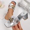 Summer Women Sandals Medium Heel Thick Heel Women Slippers Open Toe High Heel Shoes Women Rhinestones Trend  Sandals