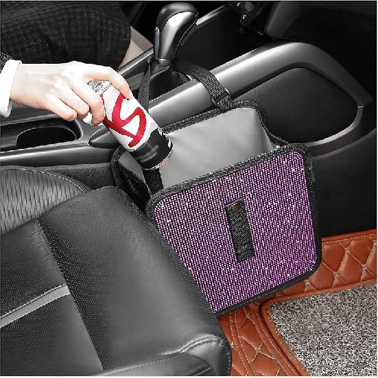 Foldable Trash Cans With Rhinestone, Bling Car Bin For Seat Organizer & Decorations, Universal Bling Accessories For Most SUVs, Trucks (Red)