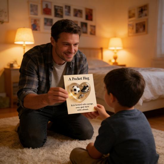 Soccer Heart Pocket Hug with Gift Card 2D Acrylic Heart-Shaped Soccer Inspirational Keepsake Emotional Support Gifts for Soccer Lovers Sports