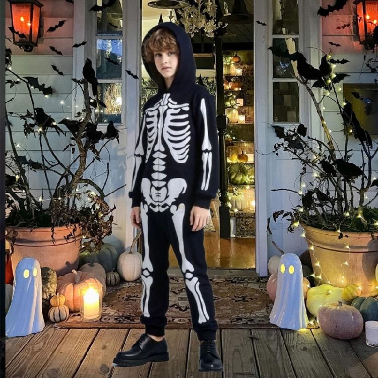 Kids Halloween Costume Glow In Dark Skeleton Suit Jumpsuit Design Friendly Jumpsuit Role Play Party Outfits