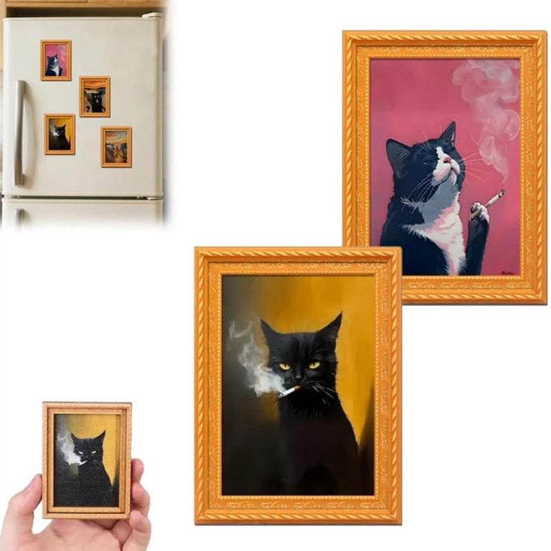 Cute Cat Refrigerator Magnets, Funny Wooden Rebellious Cat Smoking Fridge Magnet