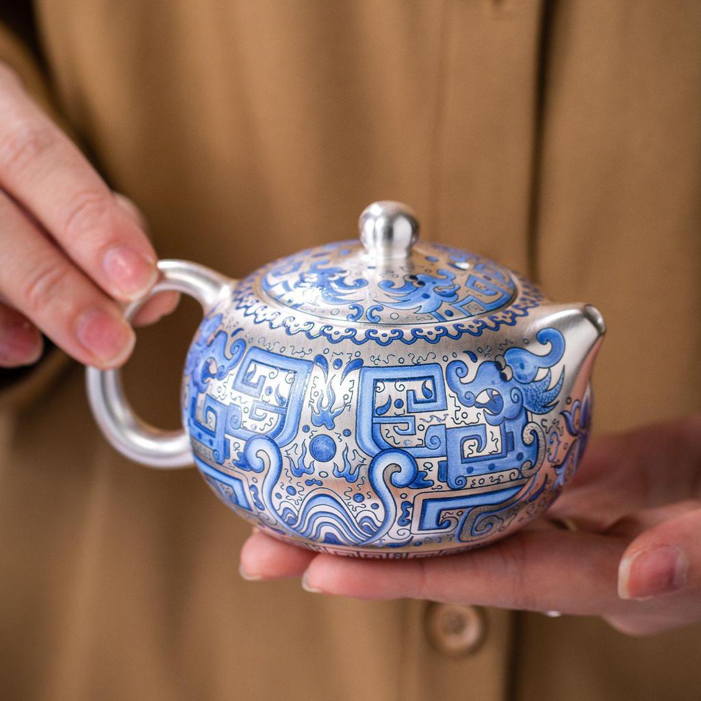 2025 Silver-Plated Ceramic Gongfu Tea Set with Teapot and Cups in Gift Box