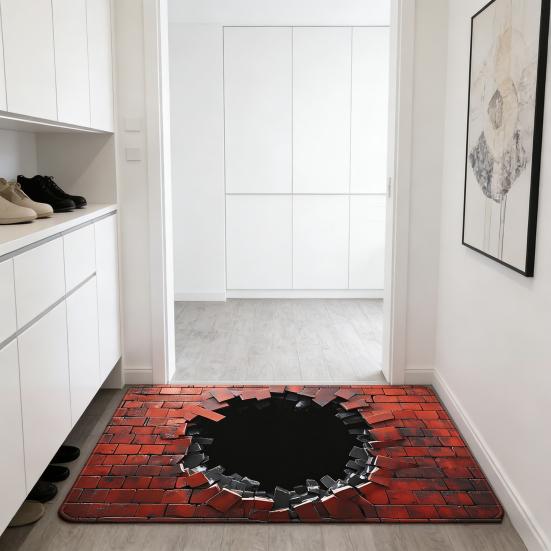 Floor Mat 3D Optical Illusion Bottom Crystal Velvet Non-Slip Rug with Anti-Slip Soft Floor Cushion Easy