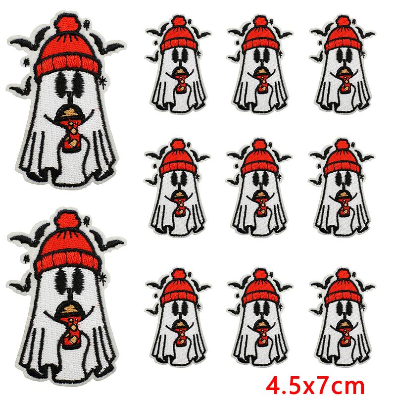 10pcs /Lots Cartoon /Halloween Series Horrible Pumpkin Head Iron On Embroidered Patches Diy Ghost Basketball Iron On Patches 