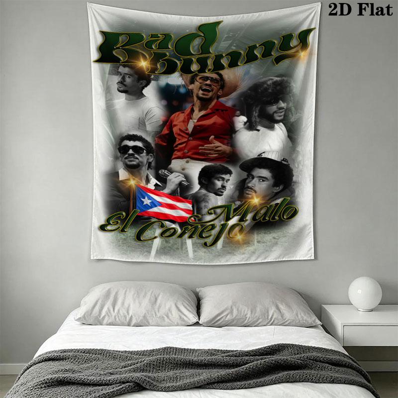 Bad Bunny Flow Wall Hanging Printed Fabric Blanket Decorative Tapestries for Bedroom Living Room Home Decor