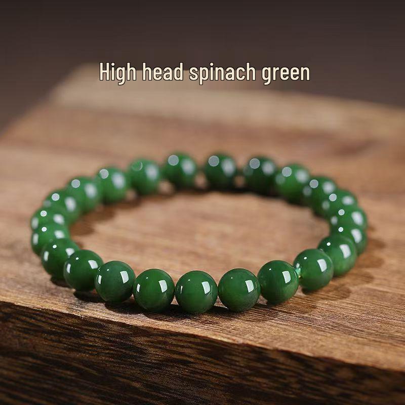 Spinach Green Hetian Jade Zodiac Bracelet for Men and Women - New Chinese Style