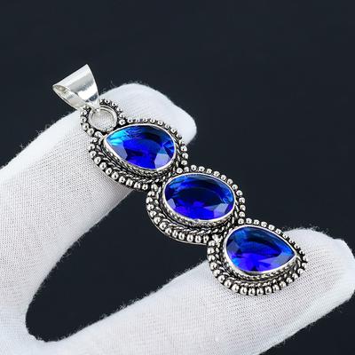 Blauer Saphir Anhänger, 925 Sterlingsilber Edelsteinanhänger, Blauer Saphir Edelstein, Handgemachte Geschenke, Handgefertigter Schmuck für Geschenke für sie