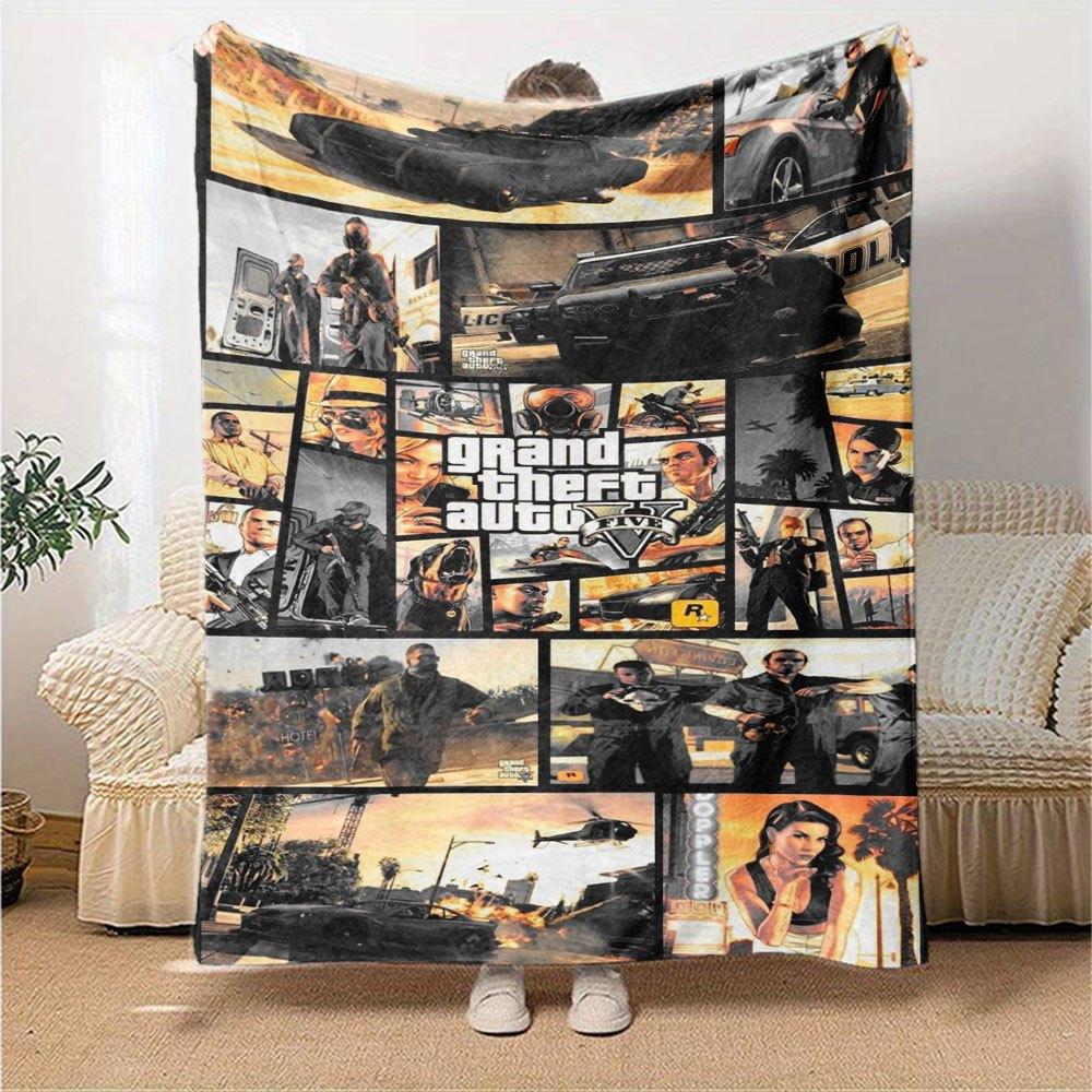 1pc Grand Theft Auto Soft Flannel Blanket with Designer Print A Cozy Blanket for All Seasons, Perfect for the Couch, Bed, Office