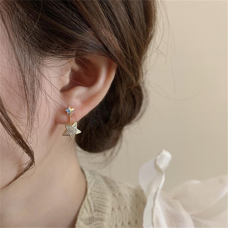 Sweet Luxury Iridescent Zirconia Star Stud Earrings - High-End Niche Design