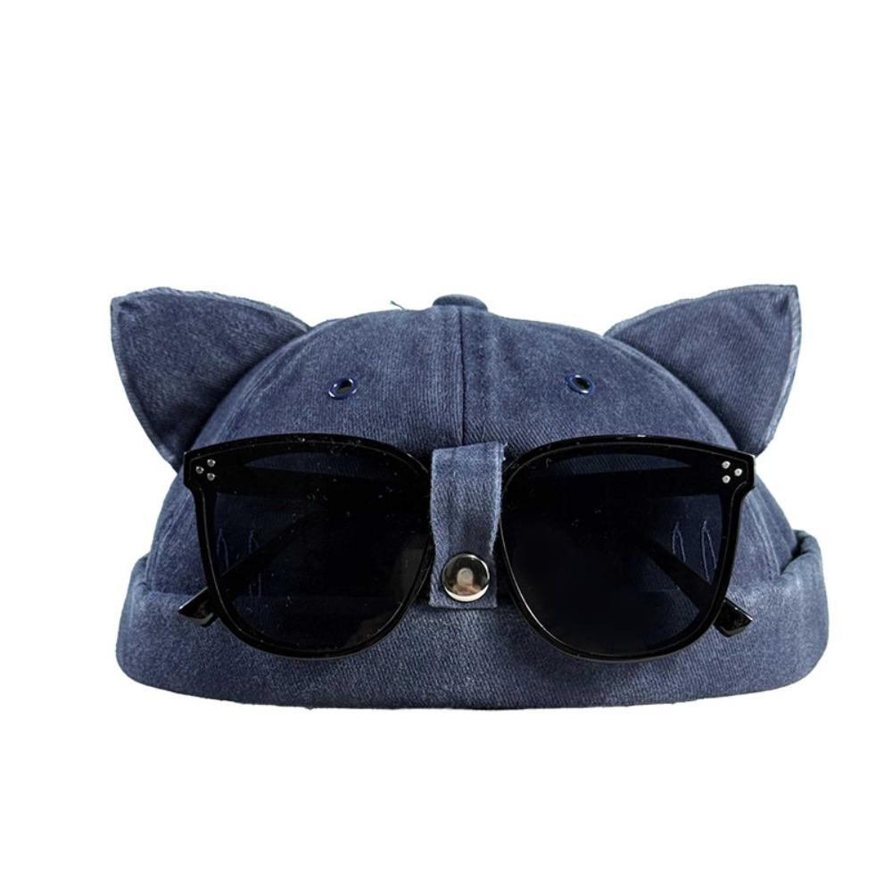 Cat Ears Brimless Hat with Sunglasses Sweet Breathable Woman's Landlord Hat Detachable Sunglasses Without Brim