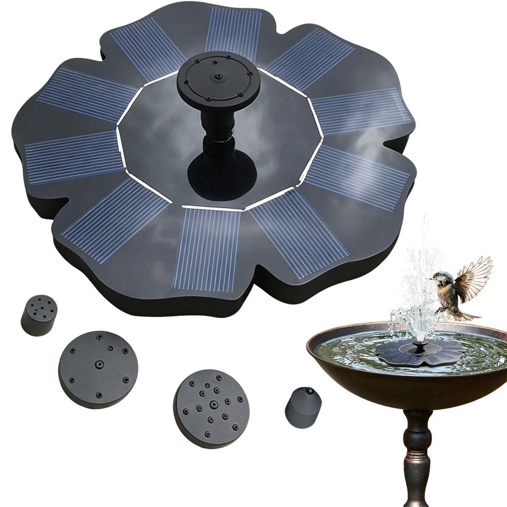 Bird Bath Solar Fountain Flower-shaped Floating Water Tray With 4 Nozzles Solar Powered Water Fountain For Garden Villa