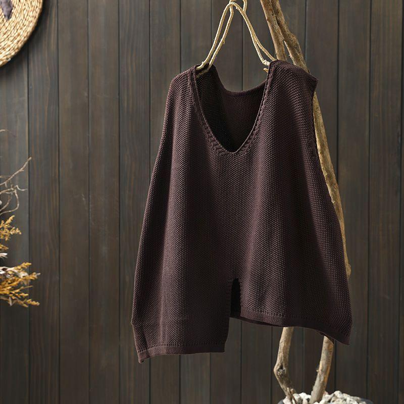 Women's Artistic Minimalist Asymmetric Knitted Vest Loose V-Neck Pullover Cardigan Top